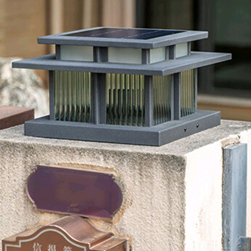 Modern Minimalist Solar Waterproof Square Cylinder Aluminum Alloy Glass LED Landscape Lighting Outdoor Light For Outdoor Patio | Stornfield