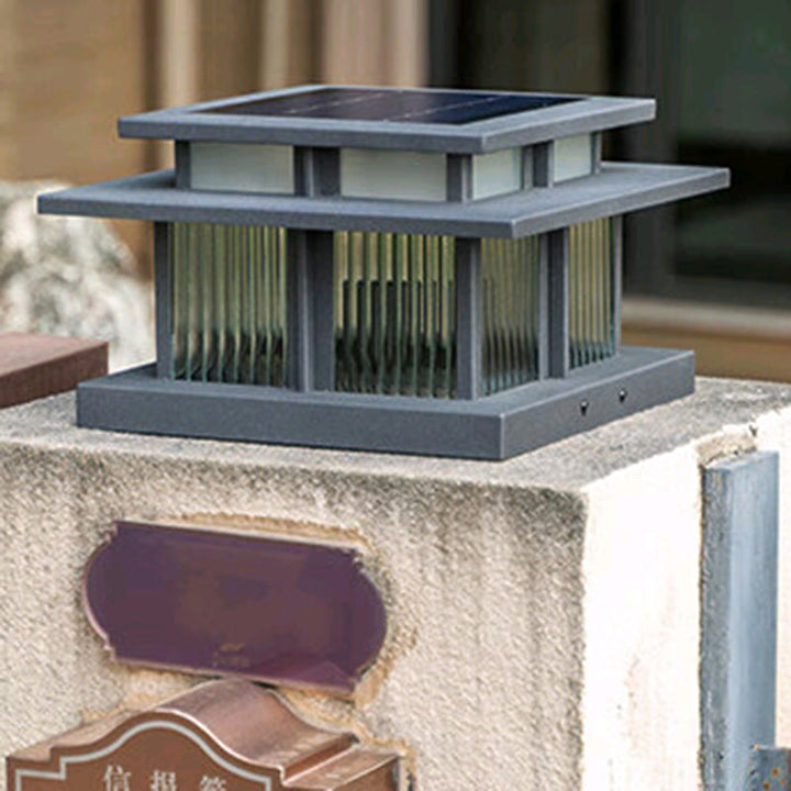 Modern Minimalist Solar Waterproof Square Cylinder Aluminum Alloy Glass LED Landscape Lighting Outdoor Light For Outdoor Patio | Stornfield