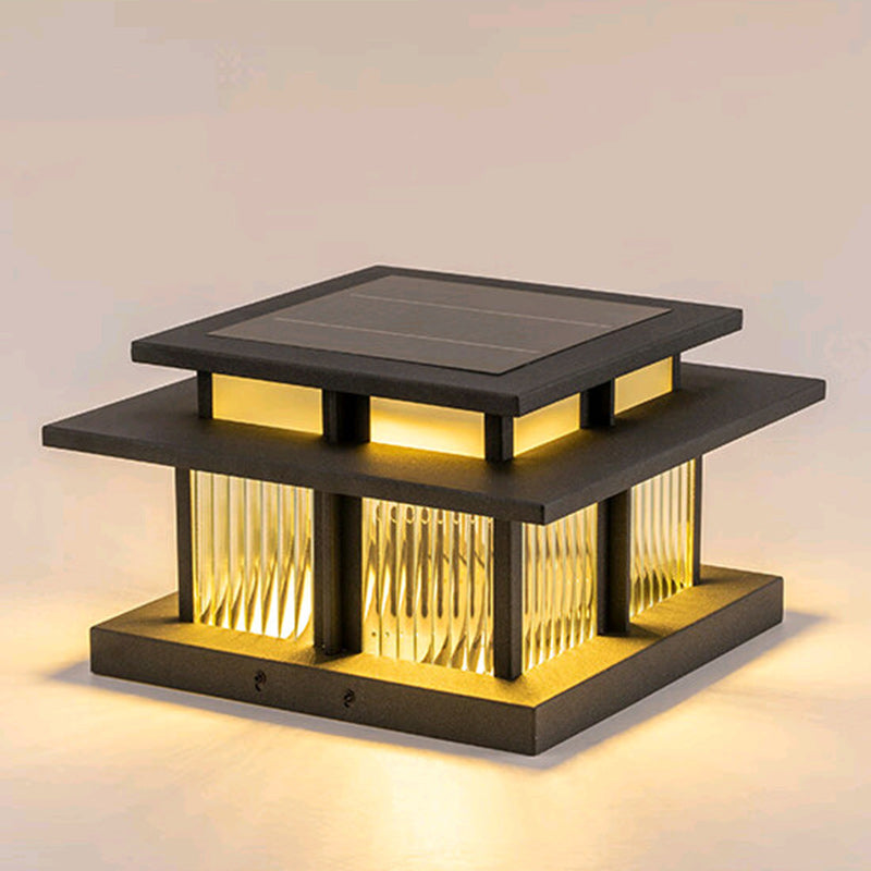 Modern Minimalist Solar Waterproof Square Cylinder Aluminum Alloy Glass LED Landscape Lighting Outdoor Light For Outdoor Patio | Stornfield