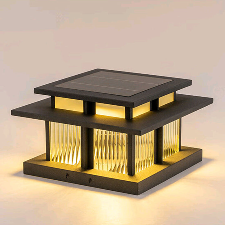 Modern Minimalist Solar Waterproof Square Cylinder Aluminum Alloy Glass LED Landscape Lighting Outdoor Light For Outdoor Patio | Stornfield