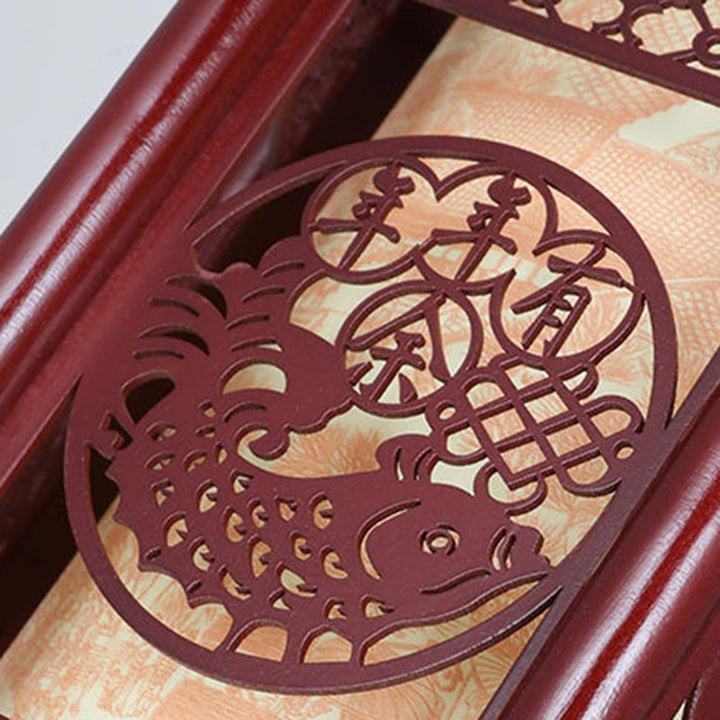 Stornfield | Lampe suspendue à 1 lumière en bois-PVC cylindrique traditionnel chinois avec poisson sculpté pour la salle à manger
