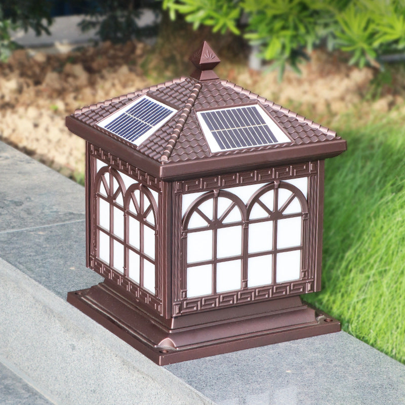 Traditional Chinese Solar Waterproof Aluminum Acrylic Glass Cylinder Lantern LED Landscape Lighting Outdoor Light For Garden | Stornfield