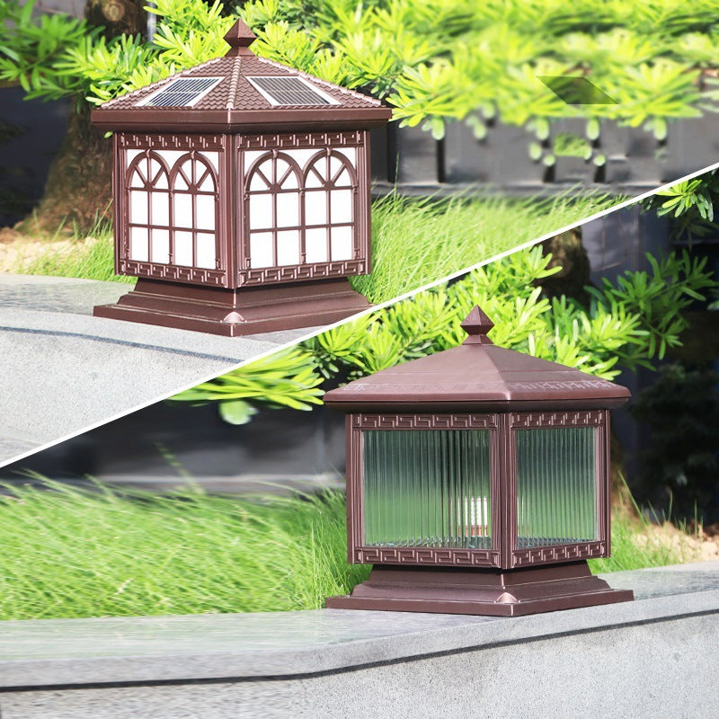 Traditional Chinese Solar Waterproof Aluminum Acrylic Glass Cylinder Lantern LED Landscape Lighting Outdoor Light For Garden | Stornfield