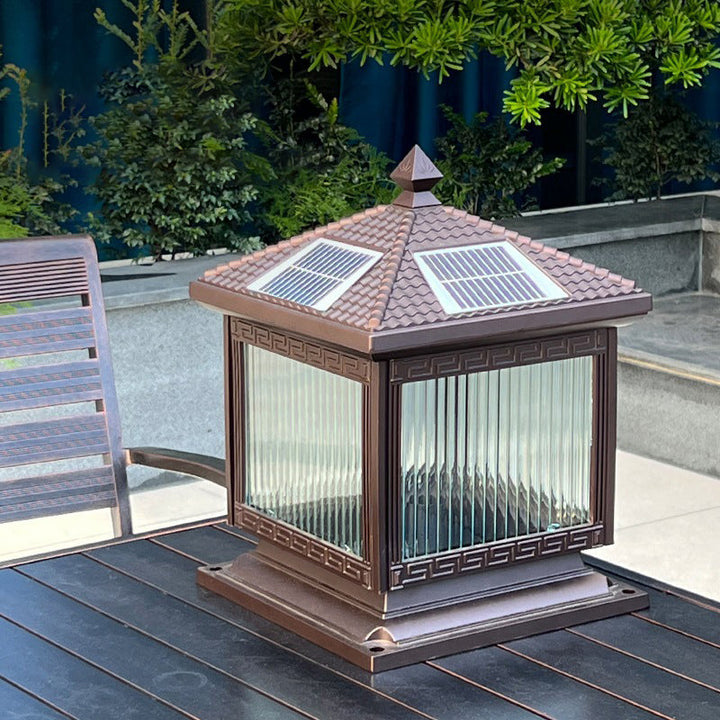 Traditional Chinese Solar Waterproof Aluminum Acrylic Glass Cylinder Lantern LED Landscape Lighting Outdoor Light For Garden | Stornfield