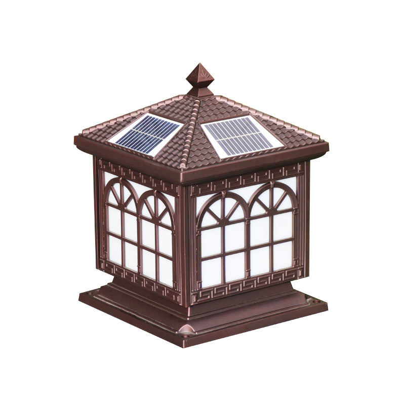 Traditional Chinese Solar Waterproof Aluminum Acrylic Glass Cylinder Lantern LED Landscape Lighting Outdoor Light For Garden | Stornfield