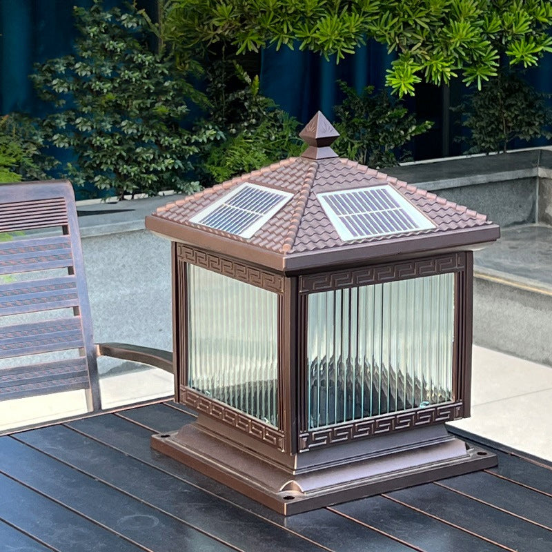 Traditional Chinese Solar Waterproof Aluminum Acrylic Glass Cylinder Lantern LED Landscape Lighting Outdoor Light For Garden | Stornfield