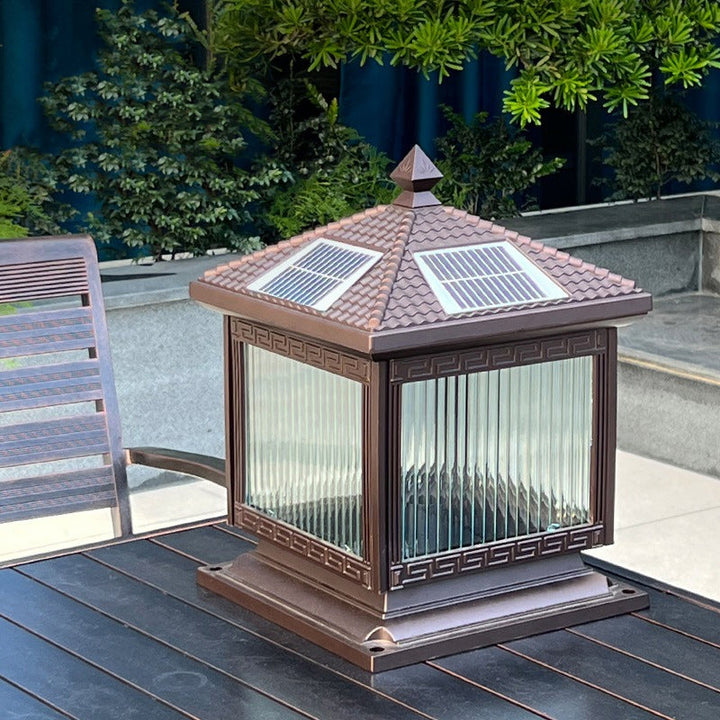 Traditional Chinese Solar Waterproof Aluminum Acrylic Glass Cylinder Lantern LED Landscape Lighting Outdoor Light For Garden | Stornfield