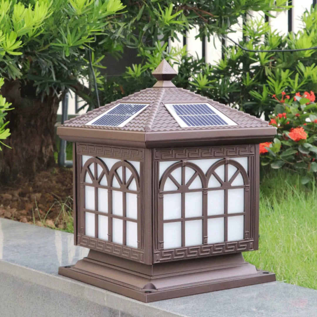 Traditional Chinese Solar Waterproof Aluminum Acrylic Glass Cylinder Lantern LED Landscape Lighting Outdoor Light For Garden | Stornfield