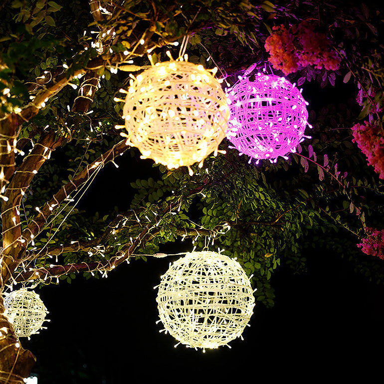 Modern Art Deco Solar Waterproof Weaving Ball Hanging PVC Plastic LED Outdoor Light Landscape Lighting For Garden | Stornfield