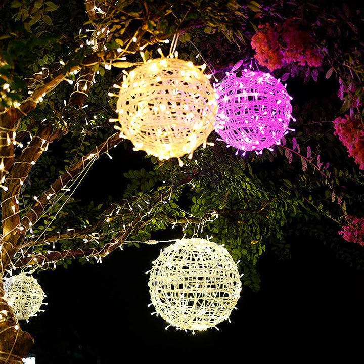 Modern Art Deco Solar Waterproof Weaving Ball Hanging PVC Plastic LED Outdoor Light Landscape Lighting For Garden | Stornfield