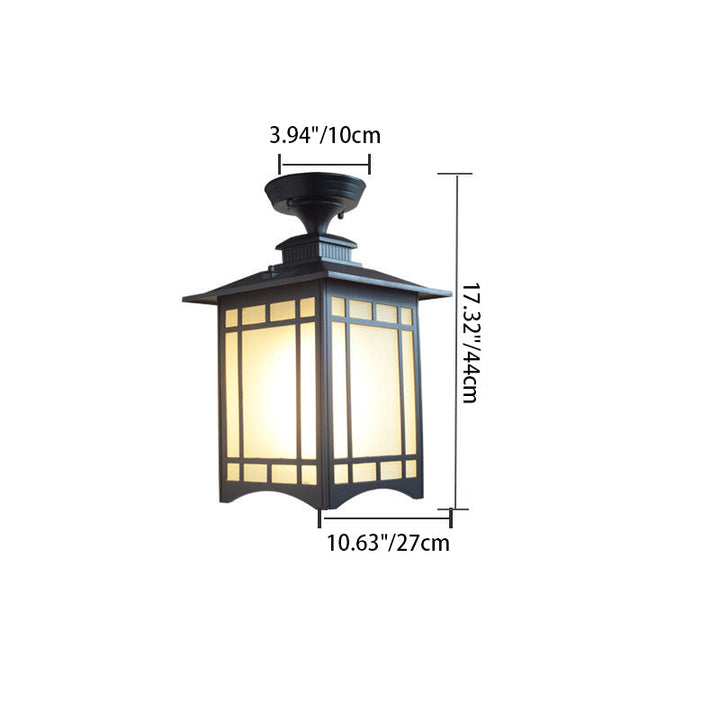Traditional Chinese Waterproof Iron Aluminum Glass Cylinder Pergola 1-Light Semi-Flush Mount Ceiling Light Outdoor Light For Outdoor Patio | Stornfield