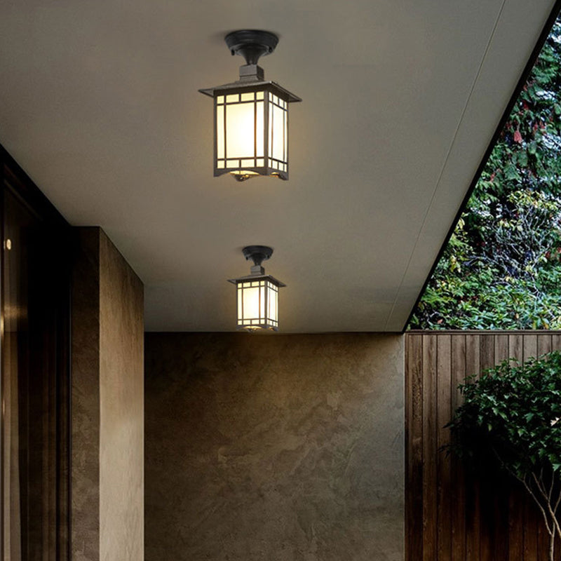 Traditional Chinese Waterproof Iron Aluminum Glass Cylinder Pergola 1-Light Semi-Flush Mount Ceiling Light Outdoor Light For Outdoor Patio | Stornfield