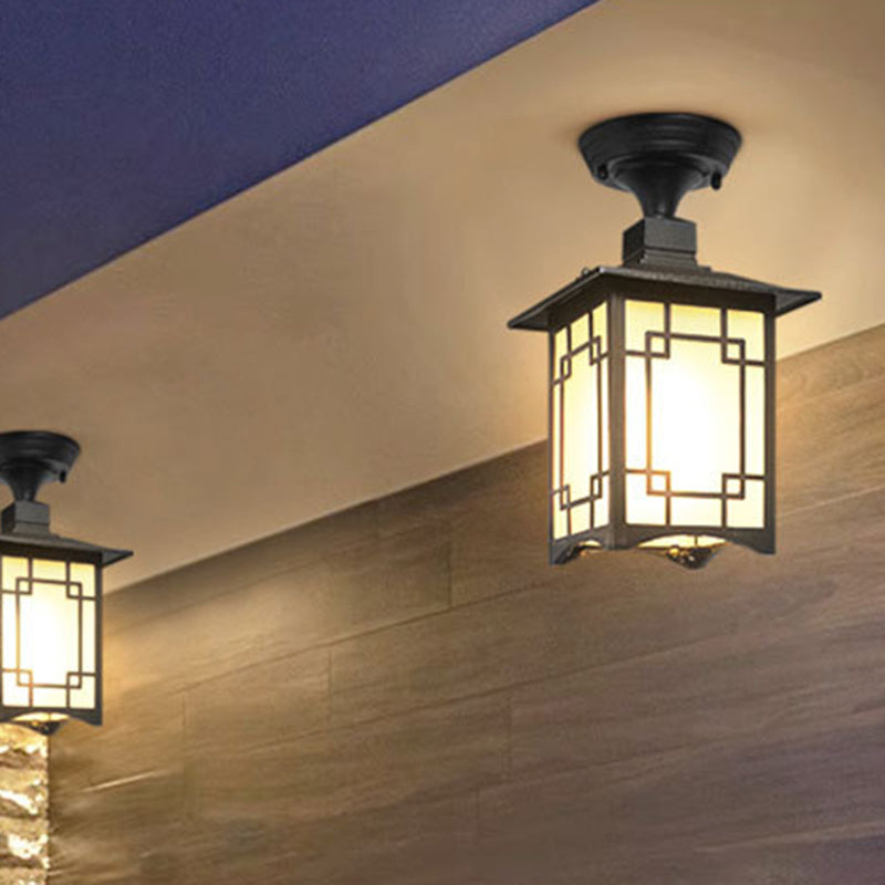 Traditional Chinese Waterproof Iron Aluminum Glass Cylinder Pergola 1-Light Semi-Flush Mount Ceiling Light Outdoor Light For Outdoor Patio | Stornfield