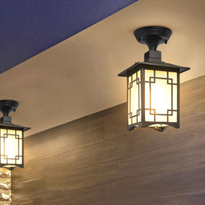 Traditional Chinese Waterproof Iron Aluminum Glass Cylinder Pergola 1-Light Semi-Flush Mount Ceiling Light Outdoor Light For Outdoor Patio | Stornfield