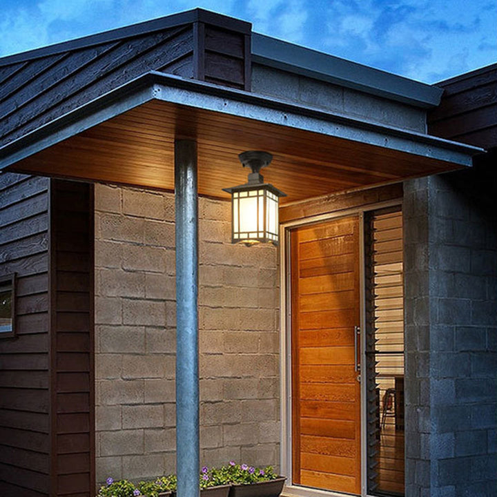 Traditional Chinese Waterproof Iron Aluminum Glass Cylinder Pergola 1-Light Semi-Flush Mount Ceiling Light Outdoor Light For Outdoor Patio | Stornfield
