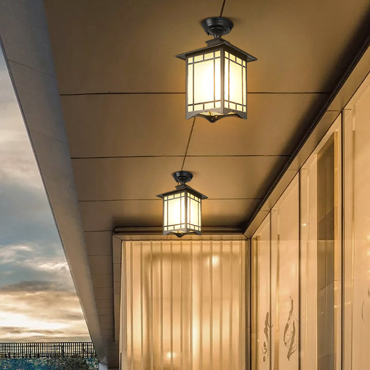 Traditional Chinese Waterproof Iron Aluminum Glass Cylinder Pergola 1-Light Semi-Flush Mount Ceiling Light Outdoor Light For Outdoor Patio | Stornfield