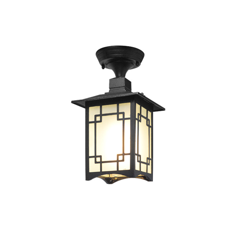Traditional Chinese Waterproof Iron Aluminum Glass Cylinder Pergola 1-Light Semi-Flush Mount Ceiling Light Outdoor Light For Outdoor Patio | Stornfield