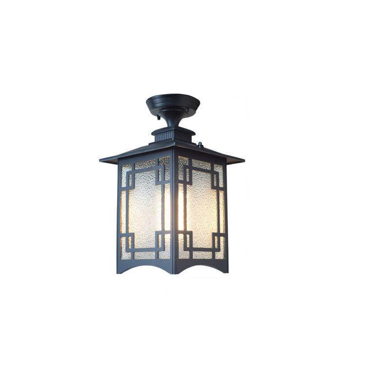 Traditional Chinese Waterproof Iron Aluminum Glass Cylinder Pergola 1-Light Semi-Flush Mount Ceiling Light Outdoor Light For Outdoor Patio | Stornfield