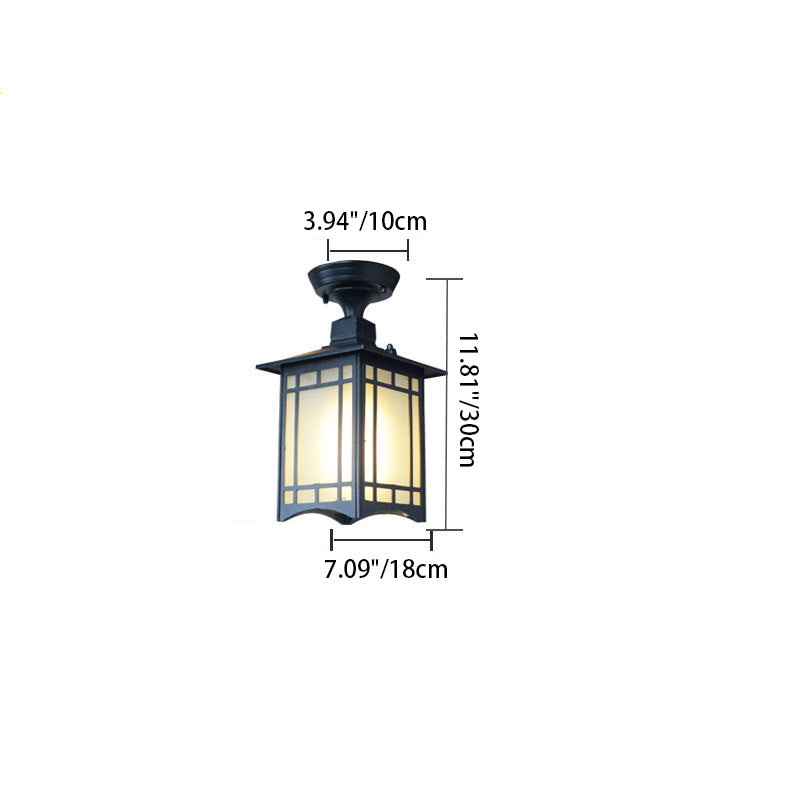 Traditional Chinese Waterproof Iron Aluminum Glass Cylinder Pergola 1-Light Semi-Flush Mount Ceiling Light Outdoor Light For Outdoor Patio | Stornfield