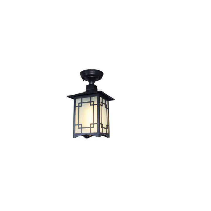 Traditional Chinese Waterproof Iron Aluminum Glass Cylinder Pergola 1-Light Semi-Flush Mount Ceiling Light Outdoor Light For Outdoor Patio | Stornfield