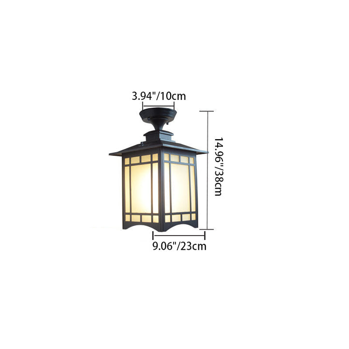 Traditional Chinese Waterproof Iron Aluminum Glass Cylinder Pergola 1-Light Semi-Flush Mount Ceiling Light Outdoor Light For Outdoor Patio | Stornfield