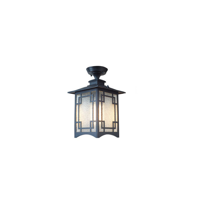 Traditional Chinese Waterproof Iron Aluminum Glass Cylinder Pergola 1-Light Semi-Flush Mount Ceiling Light Outdoor Light For Outdoor Patio | Stornfield