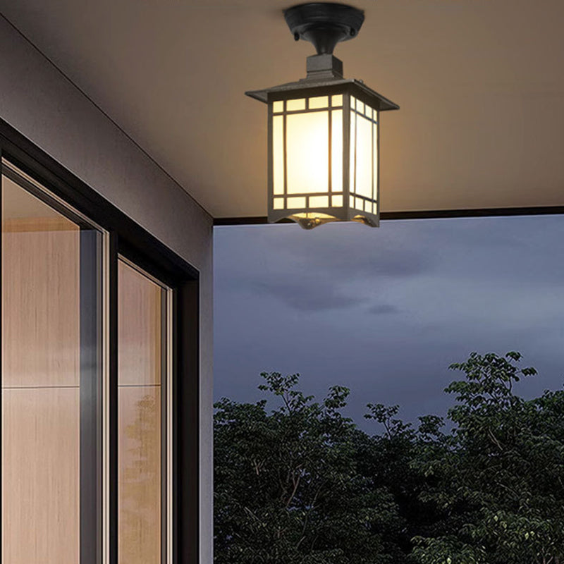 Traditional Chinese Waterproof Iron Aluminum Glass Cylinder Pergola 1-Light Semi-Flush Mount Ceiling Light Outdoor Light For Outdoor Patio | Stornfield