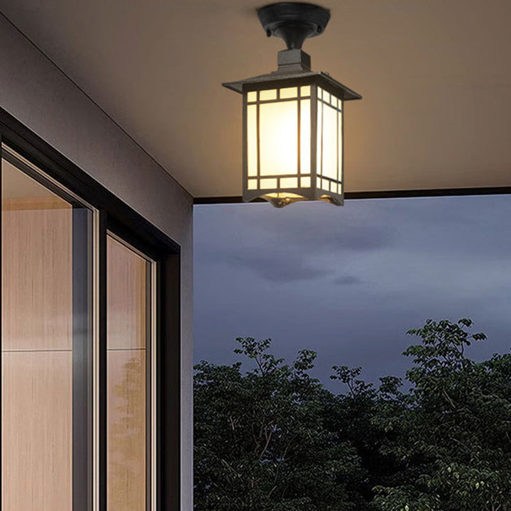 Traditional Chinese Waterproof Iron Aluminum Glass Cylinder Pergola 1-Light Semi-Flush Mount Ceiling Light Outdoor Light For Outdoor Patio | Stornfield