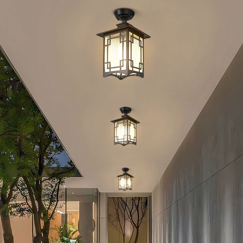 Traditional Chinese Waterproof Iron Aluminum Glass Cylinder Pergola 1-Light Semi-Flush Mount Ceiling Light Outdoor Light For Outdoor Patio | Stornfield
