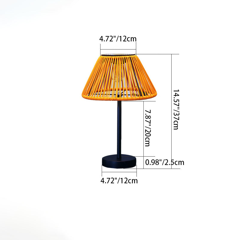 Traditional Farmhouse Waterproof Solar Rechargeable Weaving Gum Rattan Iron Conic LED Outdoor Table Lamp For Garden | Stornfield