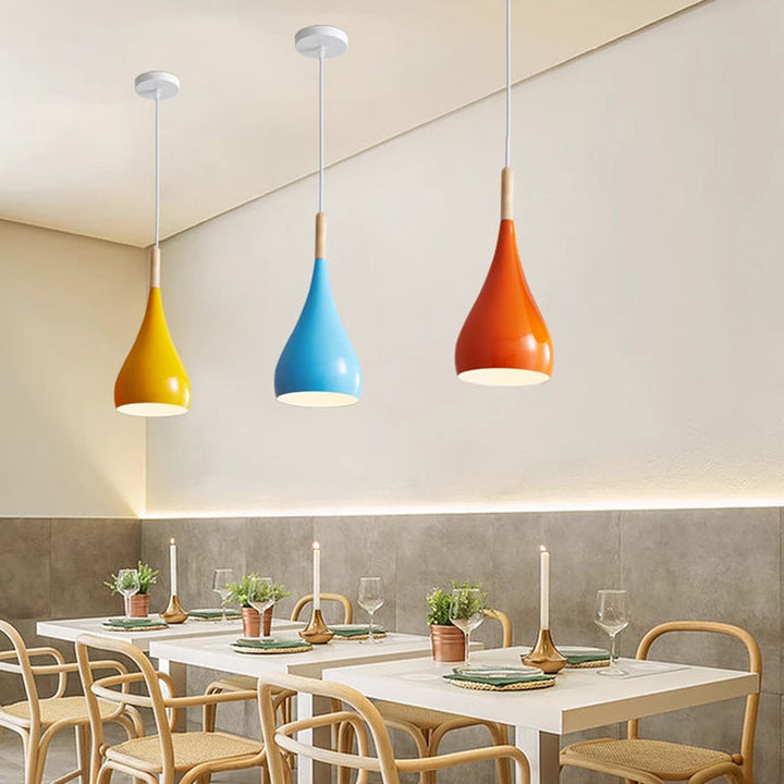 Stornfield | Suspension 1 lumière en bois de fer nordique en aluminium à forme de citrouille pour salle à manger