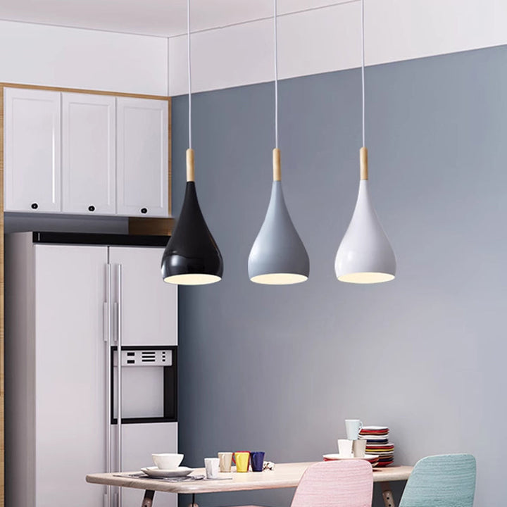 Stornfield | Suspension 1 lumière en bois de fer nordique en aluminium à forme de citrouille pour salle à manger