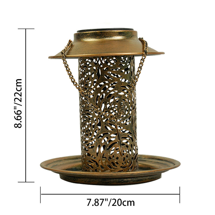 Contemporary Retro Solar Waterproof Iron Bird Feeder Hanging Hollowed Lantern LED Outdoor Light Landscape Lighting For Garden | Stornfield