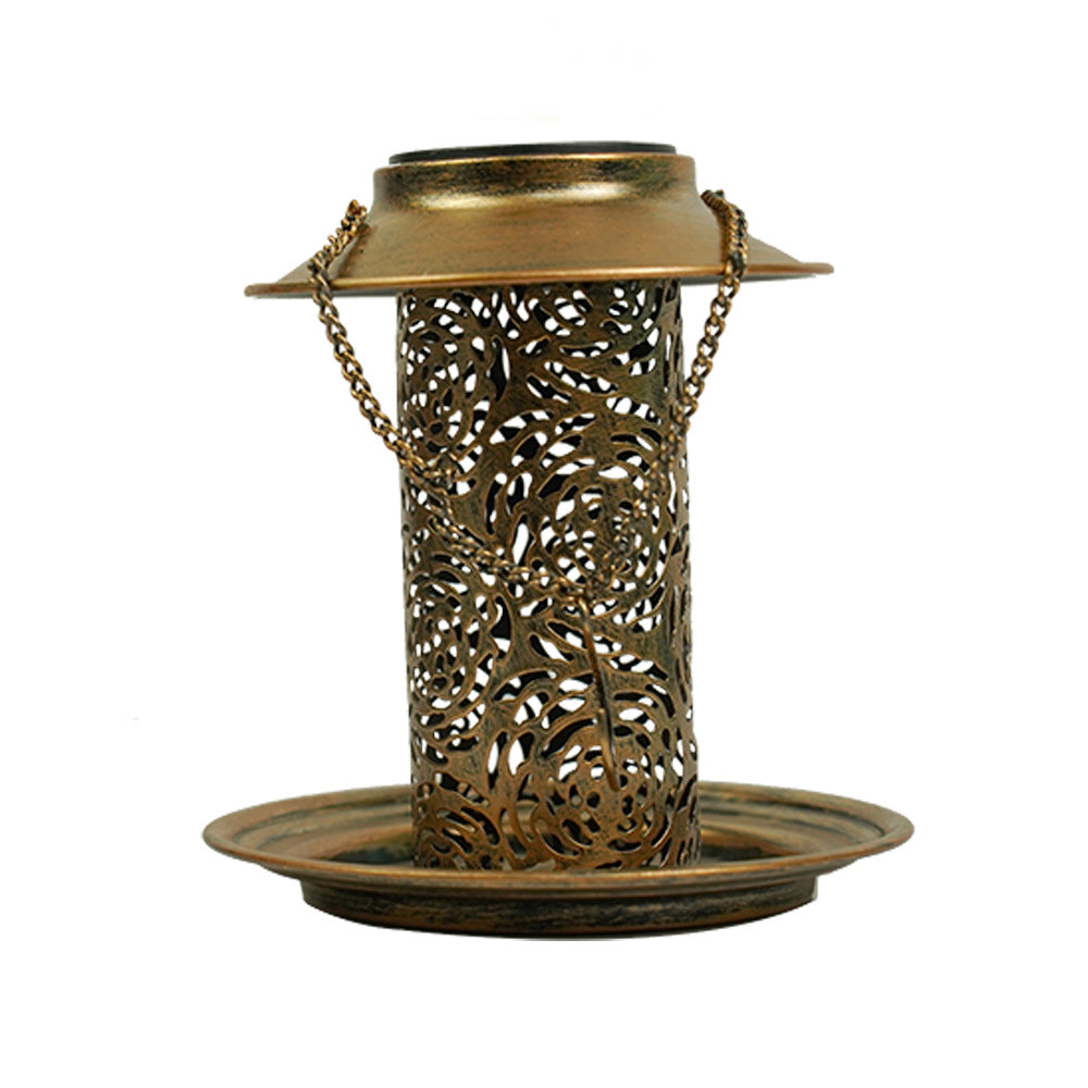 Contemporary Retro Solar Waterproof Iron Bird Feeder Hanging Hollowed Lantern LED Outdoor Light Landscape Lighting For Garden | Stornfield