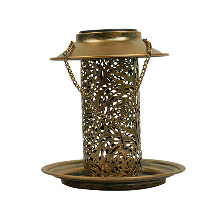 Contemporary Retro Solar Waterproof Iron Bird Feeder Hanging Hollowed Lantern LED Outdoor Light Landscape Lighting For Garden | Stornfield
