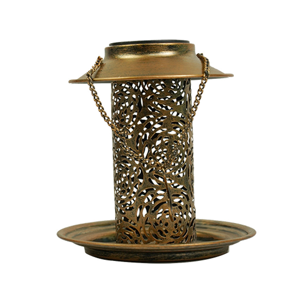 Contemporary Retro Solar Waterproof Iron Bird Feeder Hanging Hollowed Lantern LED Outdoor Light Landscape Lighting For Garden | Stornfield