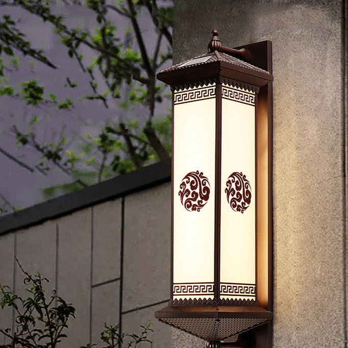 Traditional Chinese Solar Waterproof ABS Aluminum Glass Rectangular Happiness Wealth Pattern LED Wall Sconce Lamp For Outdoor Patio | Stornfield