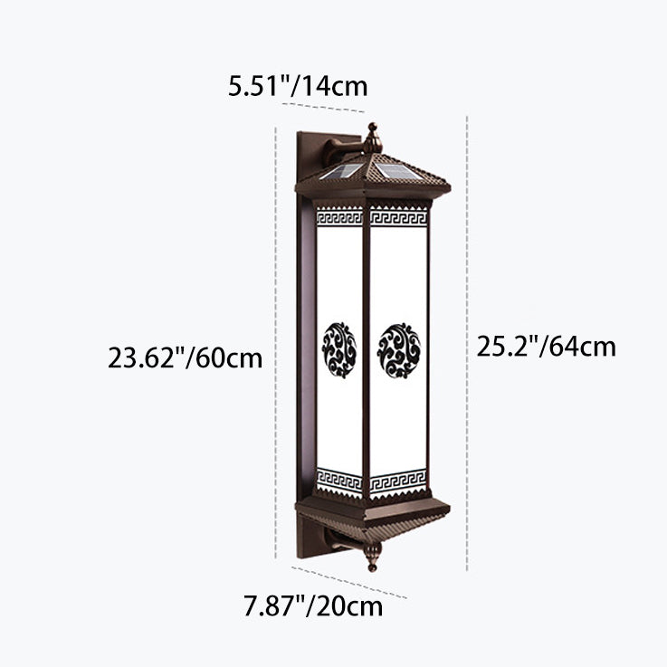 Traditional Chinese Solar Waterproof ABS Aluminum Glass Rectangular Happiness Wealth Pattern LED Wall Sconce Lamp For Outdoor Patio | Stornfield