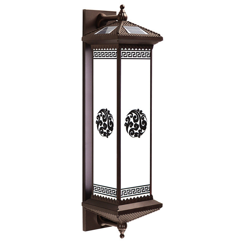 Traditional Chinese Solar Waterproof ABS Aluminum Glass Rectangular Happiness Wealth Pattern LED Wall Sconce Lamp For Outdoor Patio | Stornfield