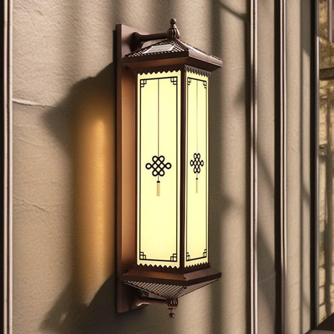 Traditional Chinese Solar Waterproof ABS Aluminum Glass Rectangular Happiness Wealth Pattern LED Wall Sconce Lamp For Outdoor Patio | Stornfield