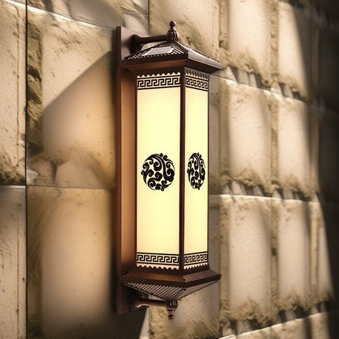 Traditional Chinese Solar Waterproof ABS Aluminum Glass Rectangular Happiness Wealth Pattern LED Wall Sconce Lamp For Outdoor Patio | Stornfield