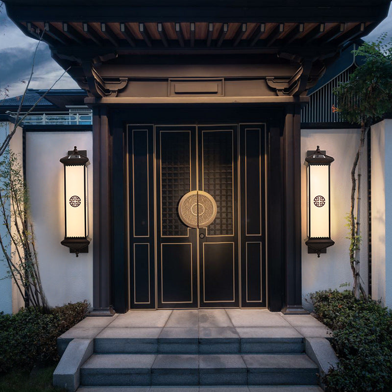 Traditional Chinese Solar Waterproof ABS Aluminum Glass Rectangular Happiness Wealth Pattern LED Wall Sconce Lamp For Outdoor Patio | Stornfield
