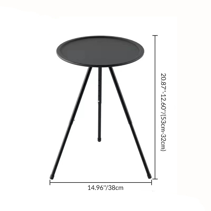 Modern Minimalist Round Acrylonitrile Butadiene Styrene Plastic Carbon Steel Height Adjustable Foldable End Table 1-Tier For Outdoor Patio | Stornfield