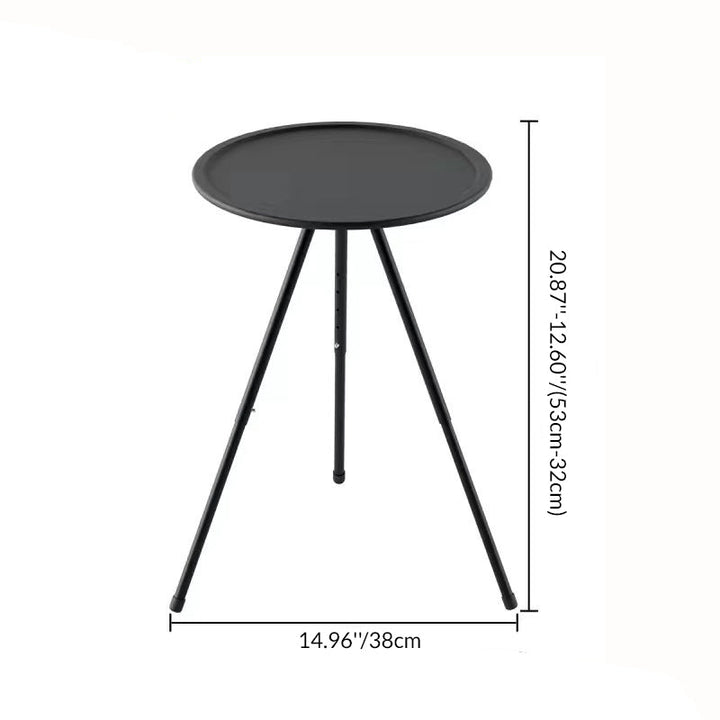 Modern Minimalist Round Acrylonitrile Butadiene Styrene Plastic Carbon Steel Height Adjustable Foldable End Table 1-Tier For Outdoor Patio | Stornfield