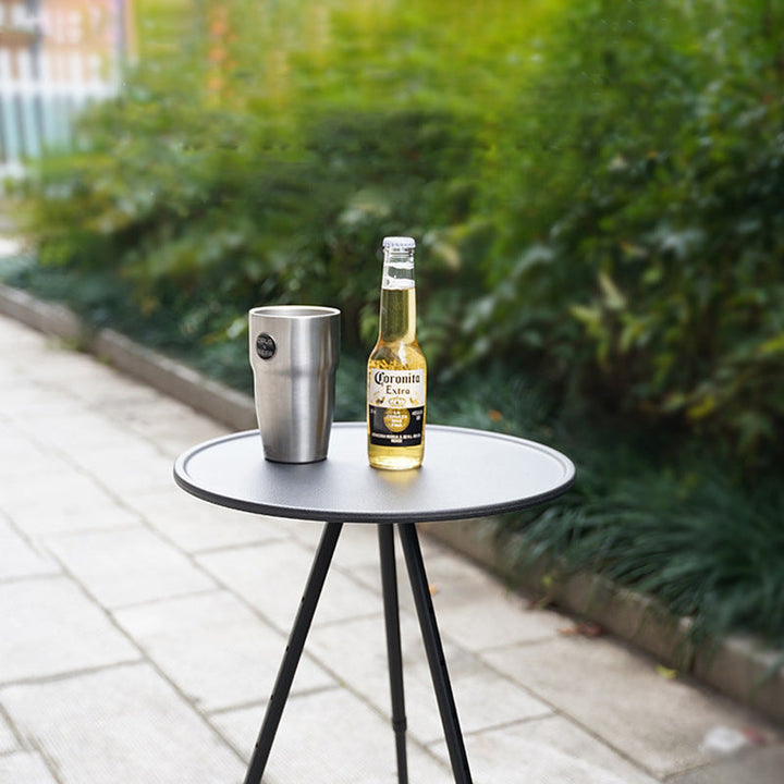Modern Minimalist Round Acrylonitrile Butadiene Styrene Plastic Carbon Steel Height Adjustable Foldable End Table 1-Tier For Outdoor Patio | Stornfield