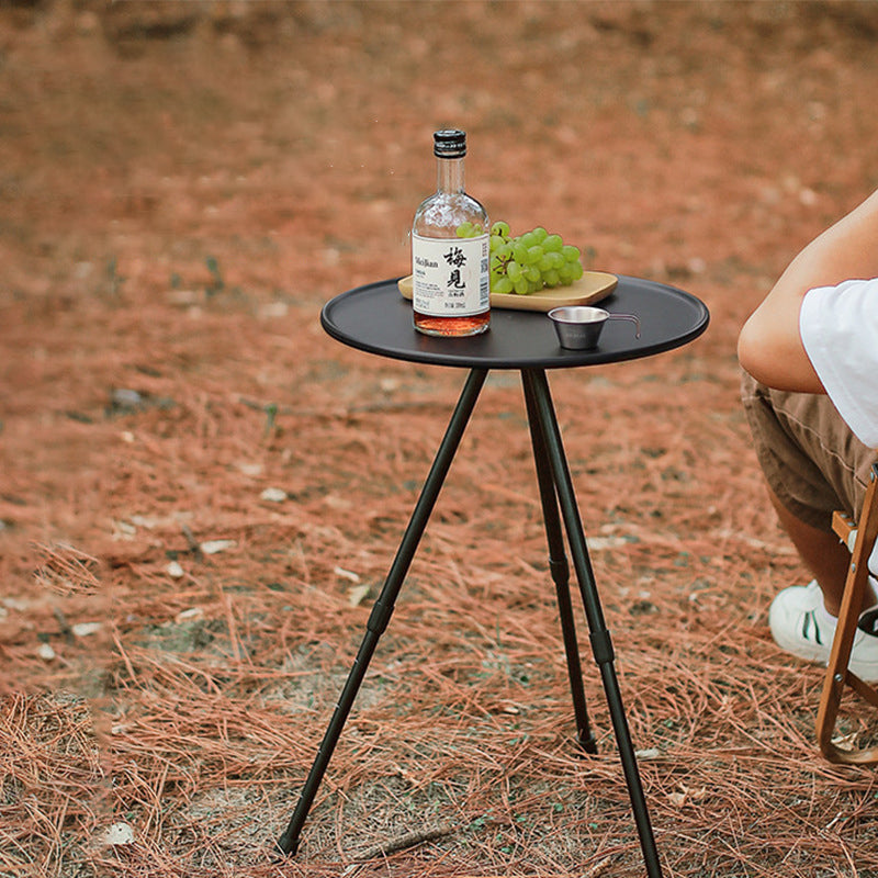 Modern Minimalist Round Acrylonitrile Butadiene Styrene Plastic Carbon Steel Height Adjustable Foldable End Table 1-Tier For Outdoor Patio | Stornfield