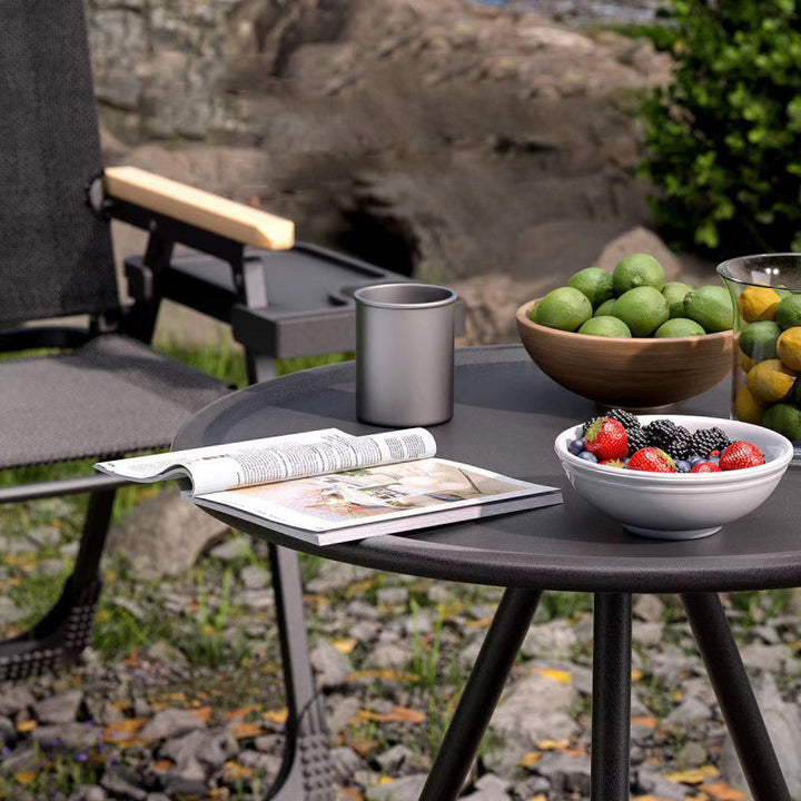 Modern Minimalist Round Acrylonitrile Butadiene Styrene Plastic Carbon Steel Height Adjustable Foldable End Table 1-Tier For Outdoor Patio | Stornfield