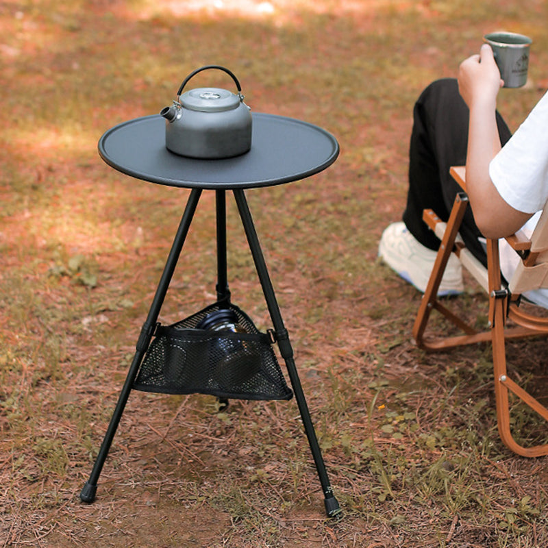 Modern Simplicity Aluminum Alloy ABS Round Foldable Outdoor Coffee Table 1-Tray Pocket Lamp Holder For Outdoor | Stornfield