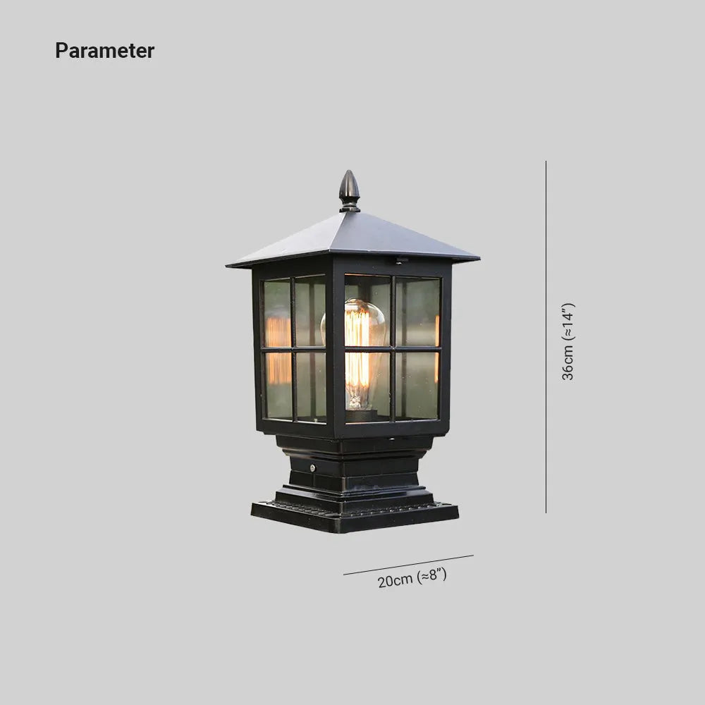 Weatherproof Outdoor Lantern on Pillar in Black Metal | Stornfield