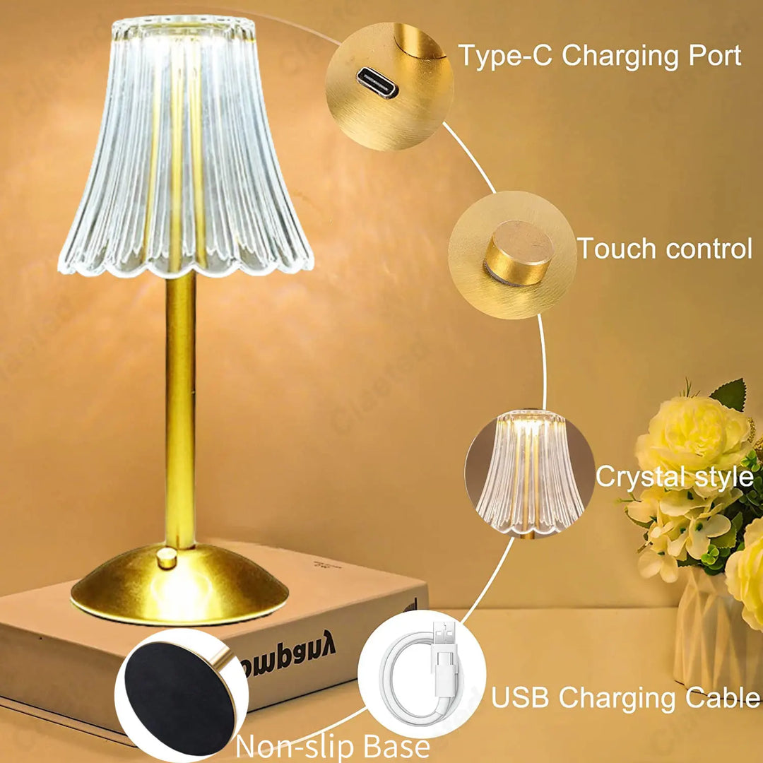 Wireless Table Lamp with Crystal Decor and Dimmable Lighting - GlamLight | Stornfield